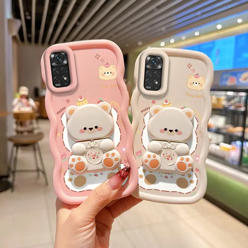 Hinweis 11 Freche Katze Halterung Wellenförmige Silikon Handyhülle für Redmi Hinweis 11 11Pro 11SE 11S 10 10Lite 10S 9S 9 9Pro 8 7 7S Abdeckung – Detail 2