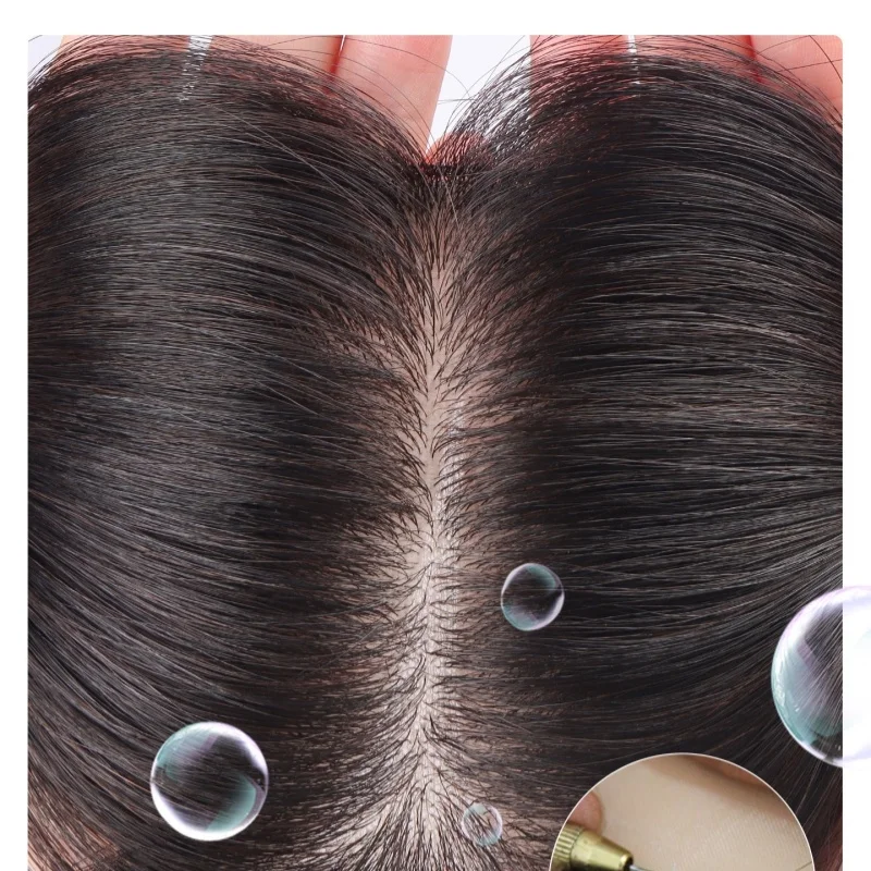 Topper per capelli umani lisci 9x13CM con base in seta per donna, effetto cuoio capelluto naturale, capelli europei, parte libera, con 4 clip - immagine 3
