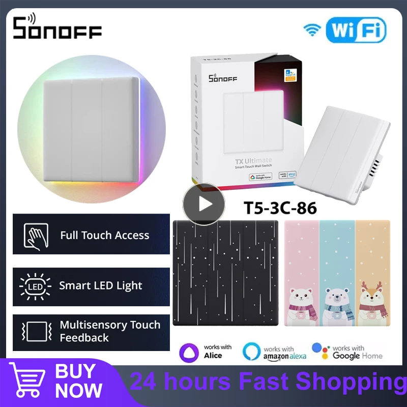 Sonoff Tx Ultimate Smart Touch Wall Switch Full Touch Access Led Light Edge Ewelink Telecomando Tramite Alexa Google Smartthings