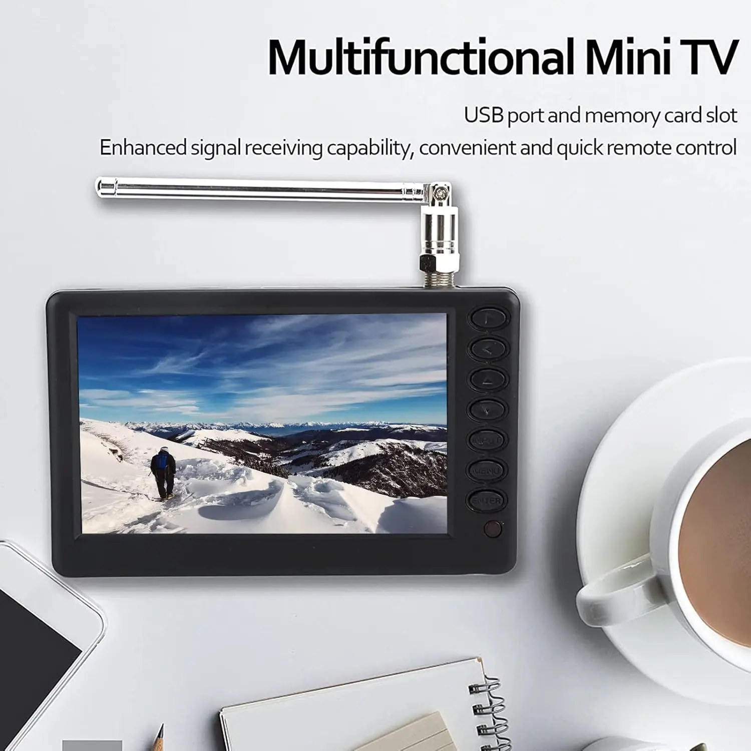 Portable ATSC HD TFT LED Digital TV-5' Mini TV with Remote Control, 1080P, Rechargeable Battery, USB & TF Card Support