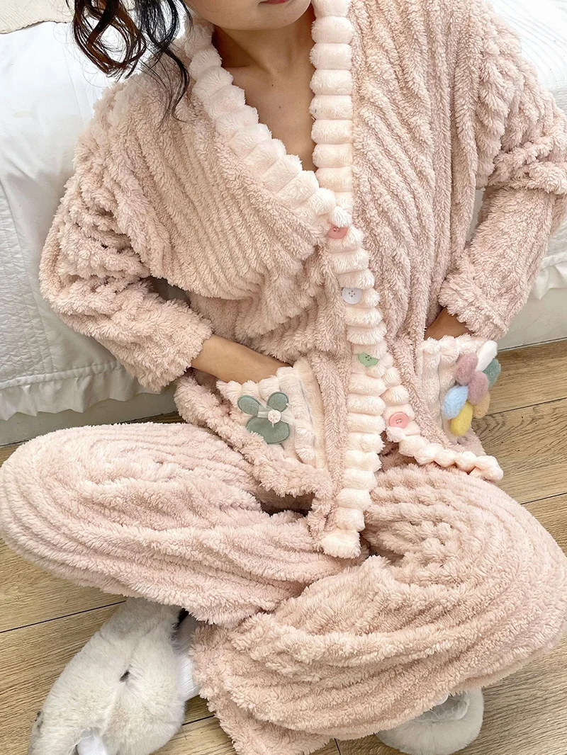 Cotton Pajama Set 2PCS/Set Pregnant Women Winter Flannel Nursing