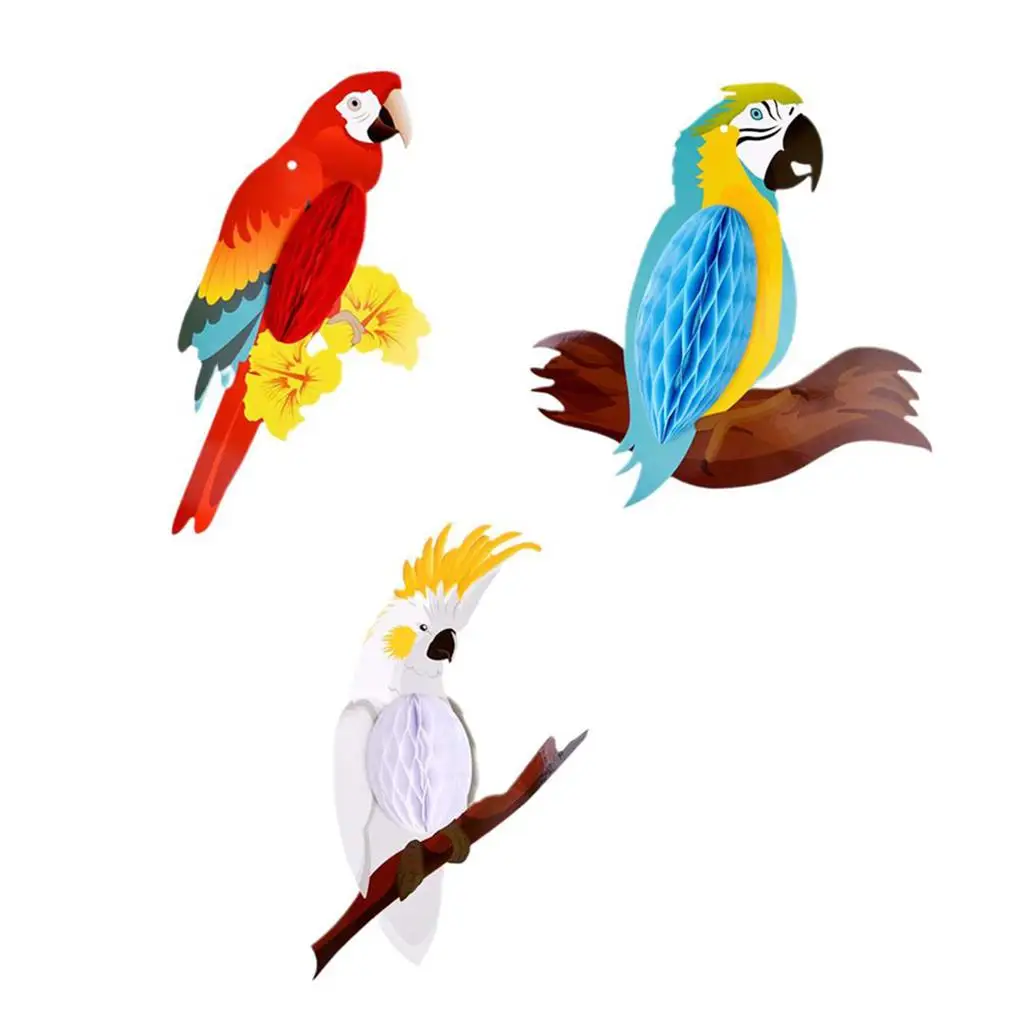 

3Pcs Tropical Birds Honeycomb Parrot Hanging Ornaments Hawaiian Summer Beach Tiki Bar Luau Party Hanging Decorations