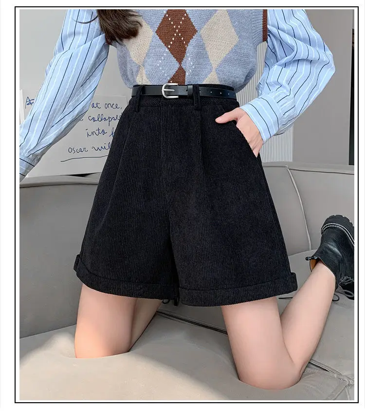 Autumn Winter Corduroy Shorts Women Wide-legged Pants Loose Thickened Casual Retro Version Soft Warm