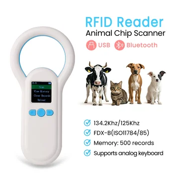 Lector RFID portátil para animales, escáner de microchips para mascotas, lector de etiquetas USB/Bluetooth con chip de vidrio FDX-B