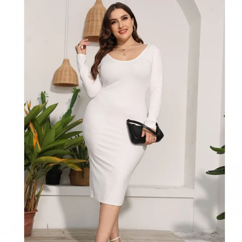 Plus Size XL-4XL Dresses Women Elegant Long Sleeve Fit Sexy Bodycon Dress Ladies Office Casual Work Outfit Spring Summer Clothes