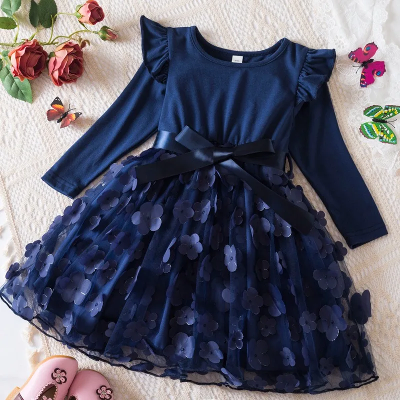 Hello Kitty Autumn Dress for Kid's Casual Clothes 3D Butterfly Cute Long Sleeve Baby Girls Princess Dress Party Dresses 2-6 Yrs 4