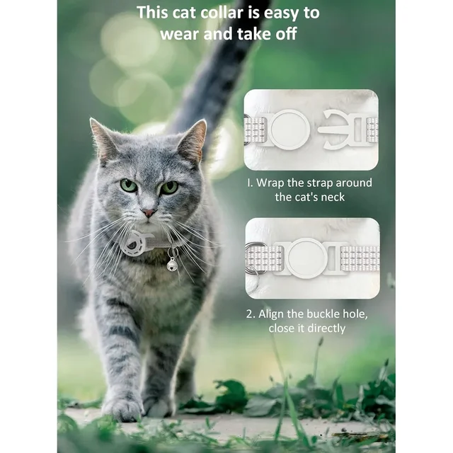 For Air Tag Pet Collar for cats dogs, Reflective Kitten Collar with Airtag Holder and Bell for Girl Boy Cat, Safe Breakaway 5