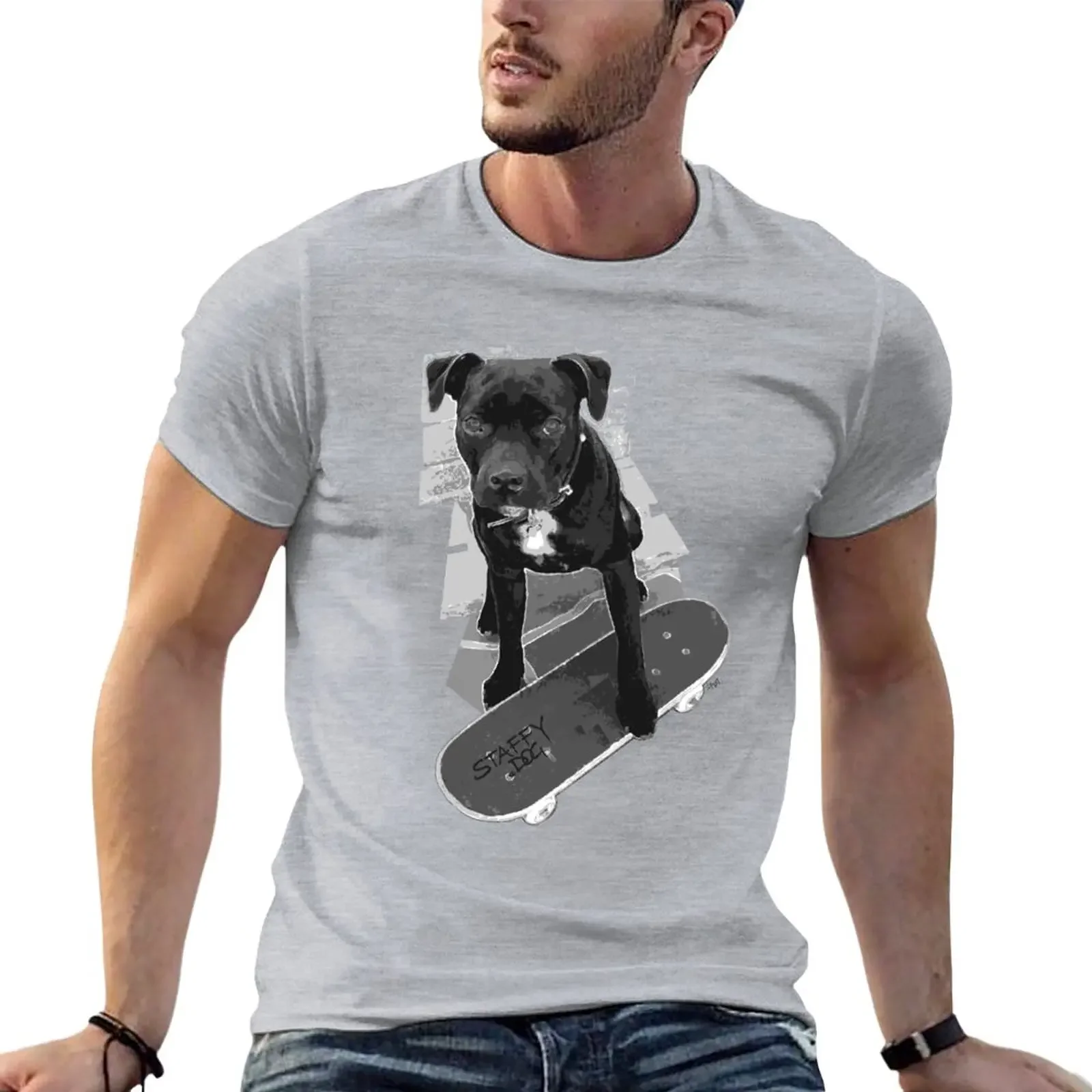 

SK8 Staffy Dog black and white T-Shirt funnys oversized cute tops t shirts for men graphic