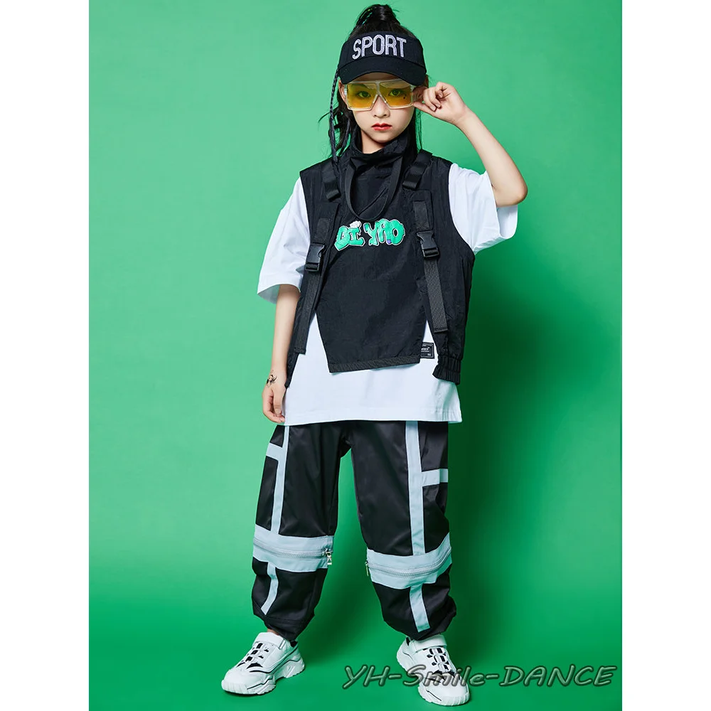 

Costume Jazz Enfant Hip Hop Dance Clothing Stage Dancer Wear Tops Black Vest HipHop Performance Modern Boys Girls Dancing Clothe