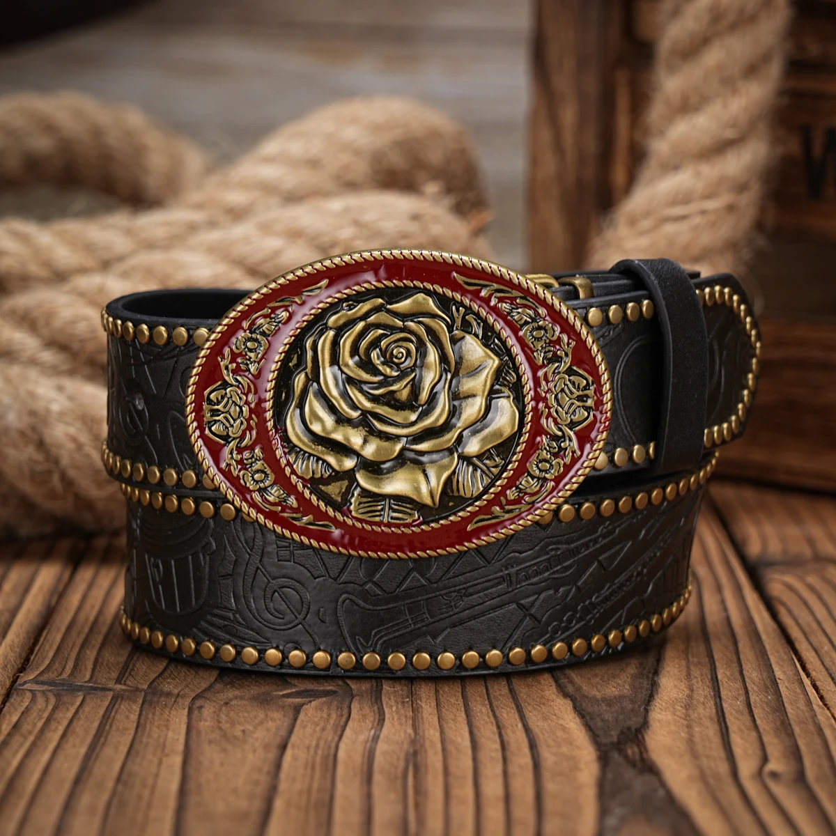 Vintage Western Country Belt Metal Buckle Faux Leather Floral Waist Belt Step into Style: Rustic Floral Western Leather Belt main image 4