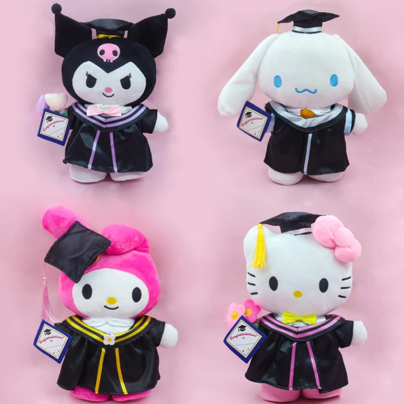 Sanrio Anime 플러시 25cm Cinnamoroll 마이 멜로디 쿠로미 헬로 키티 졸업 플러시 인형 카와이 소프트 인형 졸..