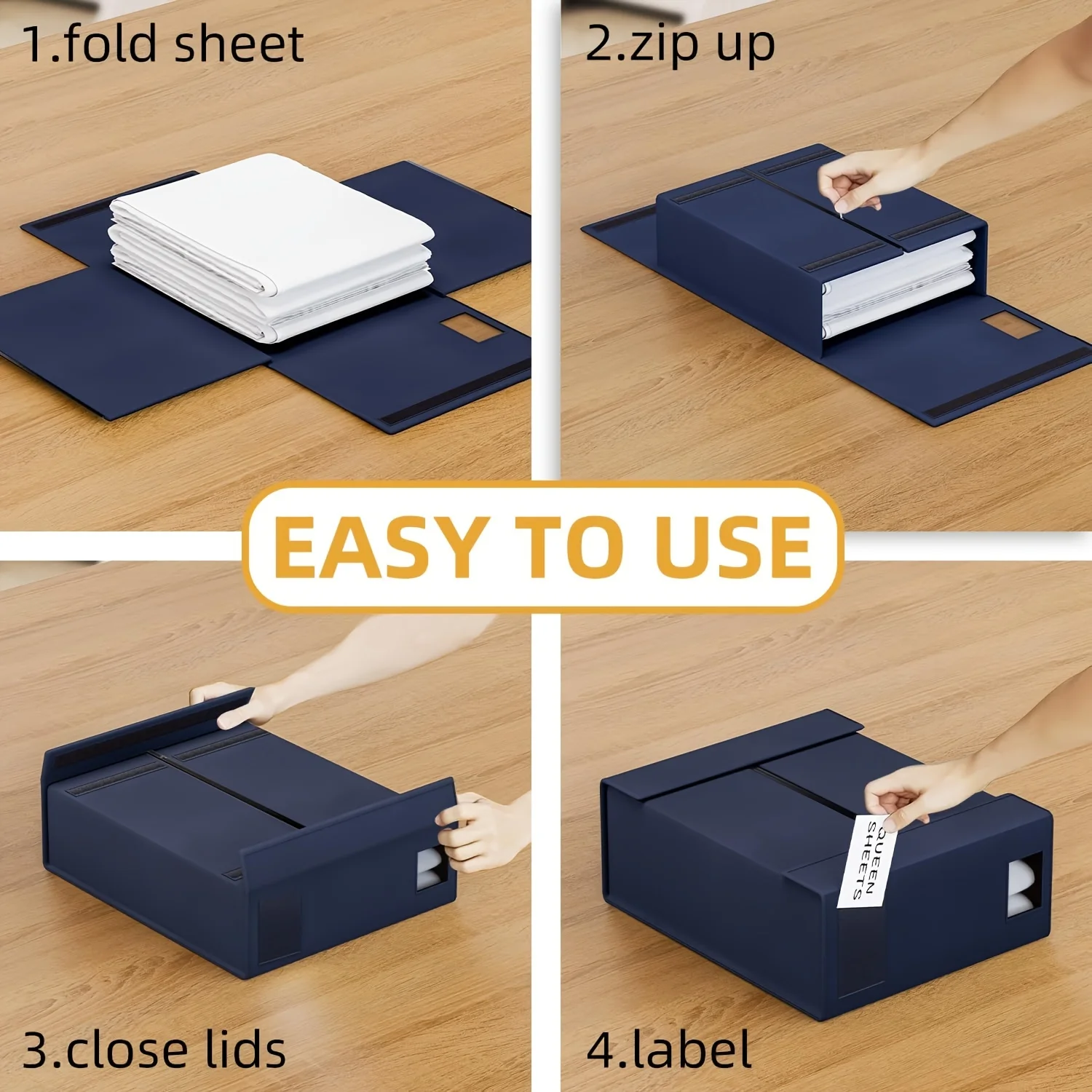 

4pcs Foldable Bed Sheet Organizer, Bedroom Storage Solution For Linen Closet, Large Capacity Bedding & Blanket Keeper With Clear