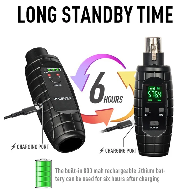 UHF Wireless XLR Transmitter Receiver Mic Head Kit Rechargeable Mic Adapter Wireless Guitar Transmitter Receiver 2