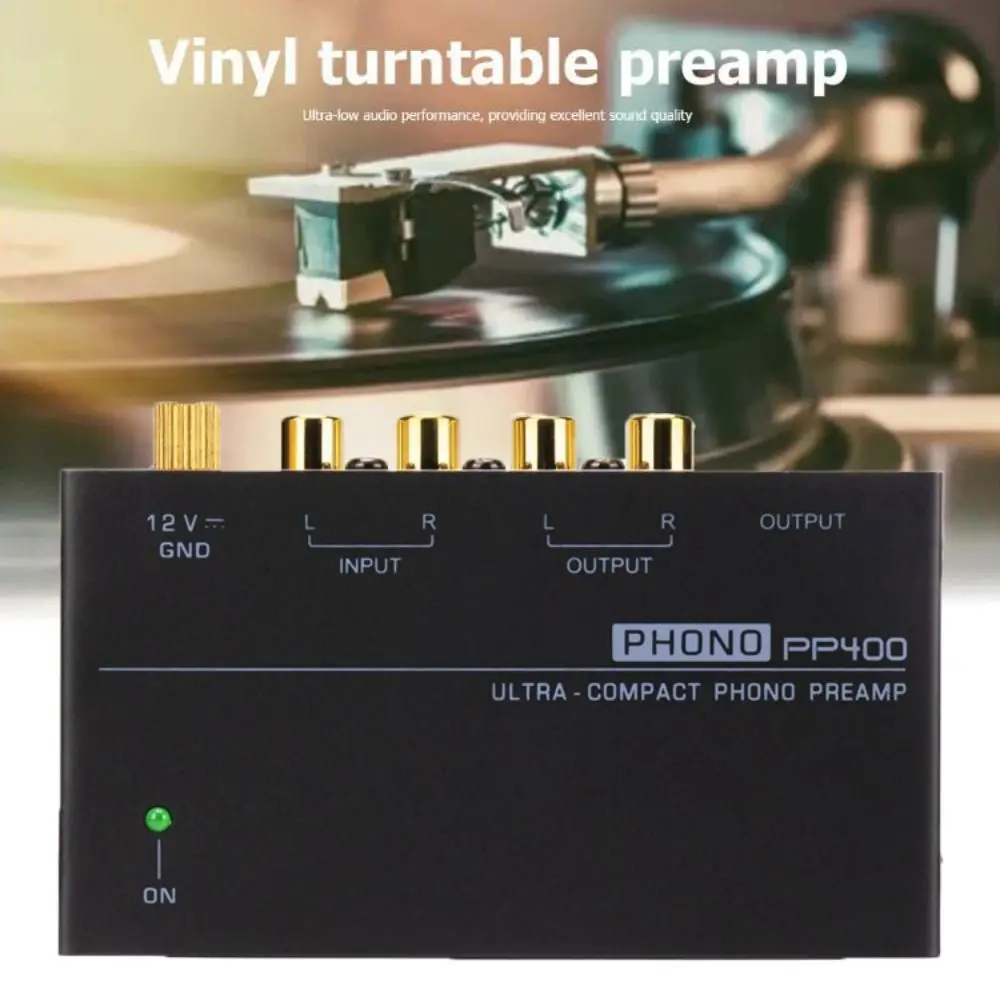 초소형 PP400 포노 프리앰프 프리앰플리파이어 RCA 1/4인치 지원 10.3*5.7*3cm TRS 인터페이스 프리앰플리파이어 블랙 메탈