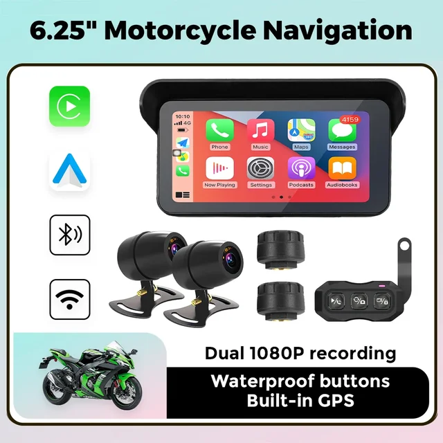 NaviFly 6.25Inch Touch Screen Portable Motorcycle Navigation GPS Moto Monitor Wireless CarPlay Android Auto IP67 Waterproof WIFI
