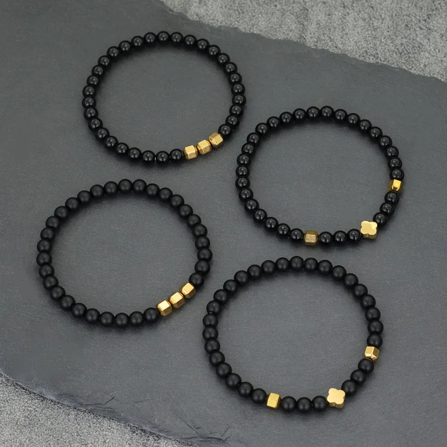 Men Hematite Stone Beaded Meditation Bracelet Set
