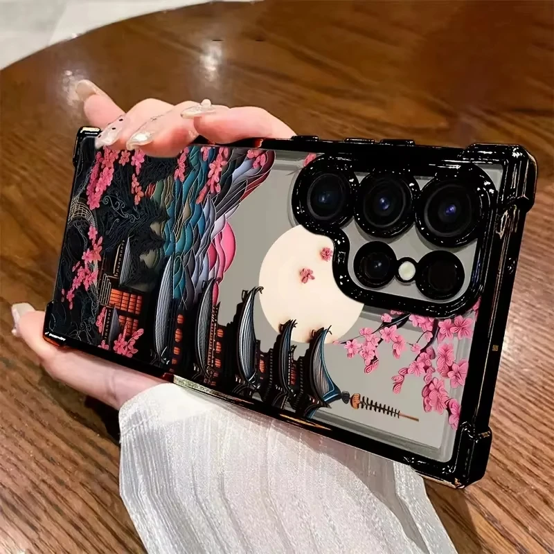 Japanese-Style Ancient House Design Airbag Phone Case - Anti-Fall Protective Back Cover