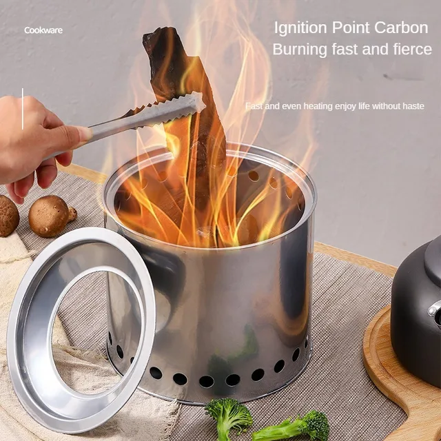Poêle à bois en acier inoxydable, chauffage extérieur pour barbecue, chauffage domestique, cuisine, camping, ustensiles de cuisine portables, charbon de bois multifonctionnel 3