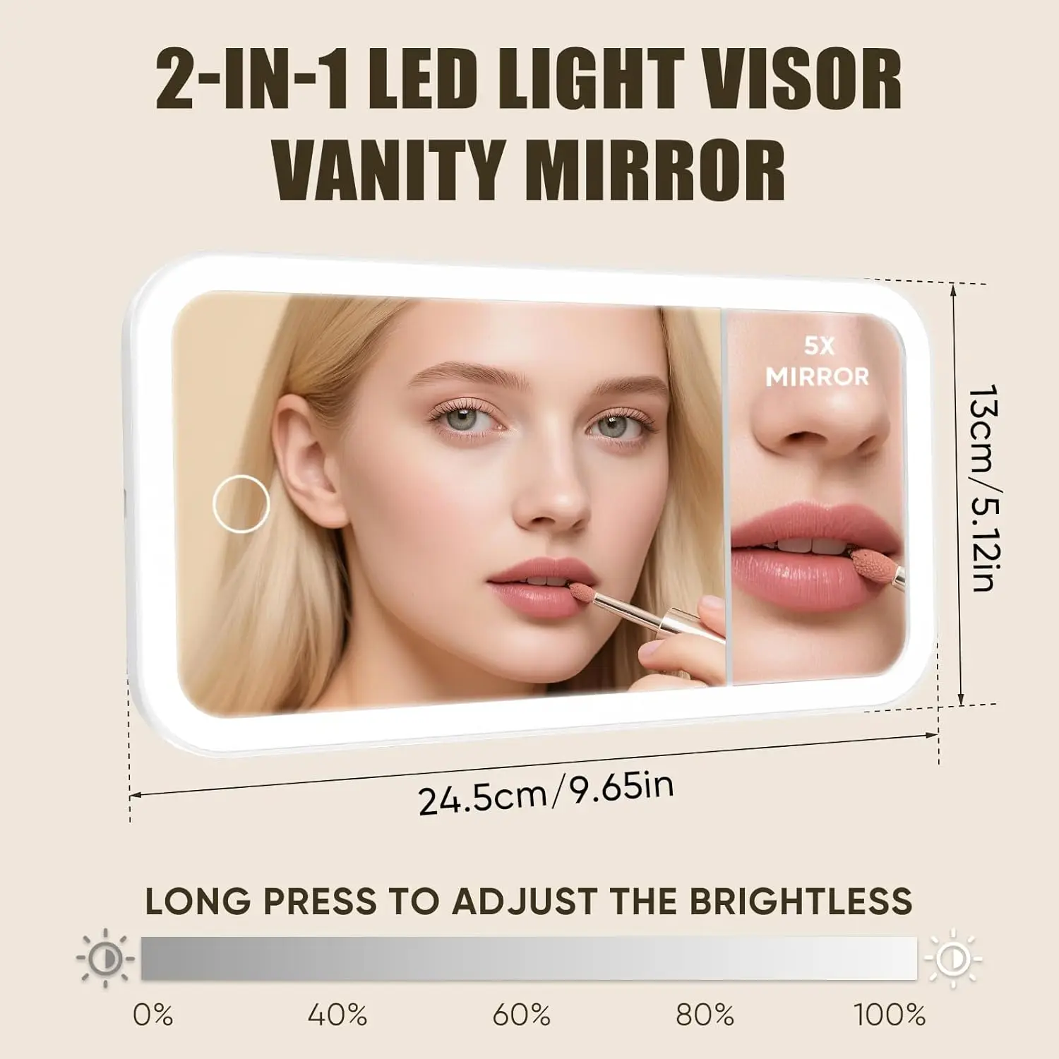 Illuminated Vanity Makeup Mirror with Touch-Controlled Dimmable LED and 5X Magnification