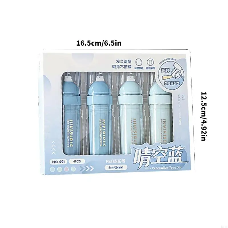 4Pcs 자연 색상 숨겨진 수정 테이프 부드러운 쓰기 경험 인체 공학적 손잡이 매일 사용을위한 재활용 플라스틱 896C