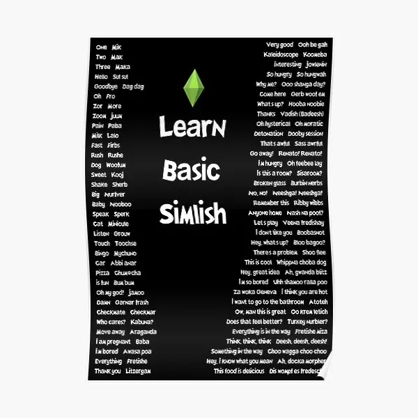 

How To Speak Simlish The Basics To The Poster Mural Wall Painting Funny Picture Decor Room Print Art Home Modern No Frame