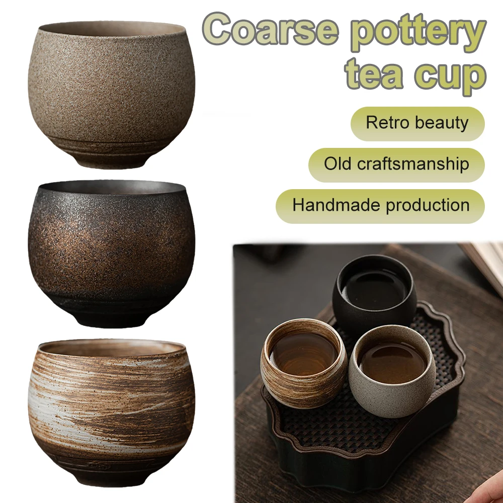 2 Pcs Handmade Iron-Speckled Teacups Kiln-Change Glaze Ceramic Cups Rustic Anti-Slip 80ml Japanese Style Gift Set