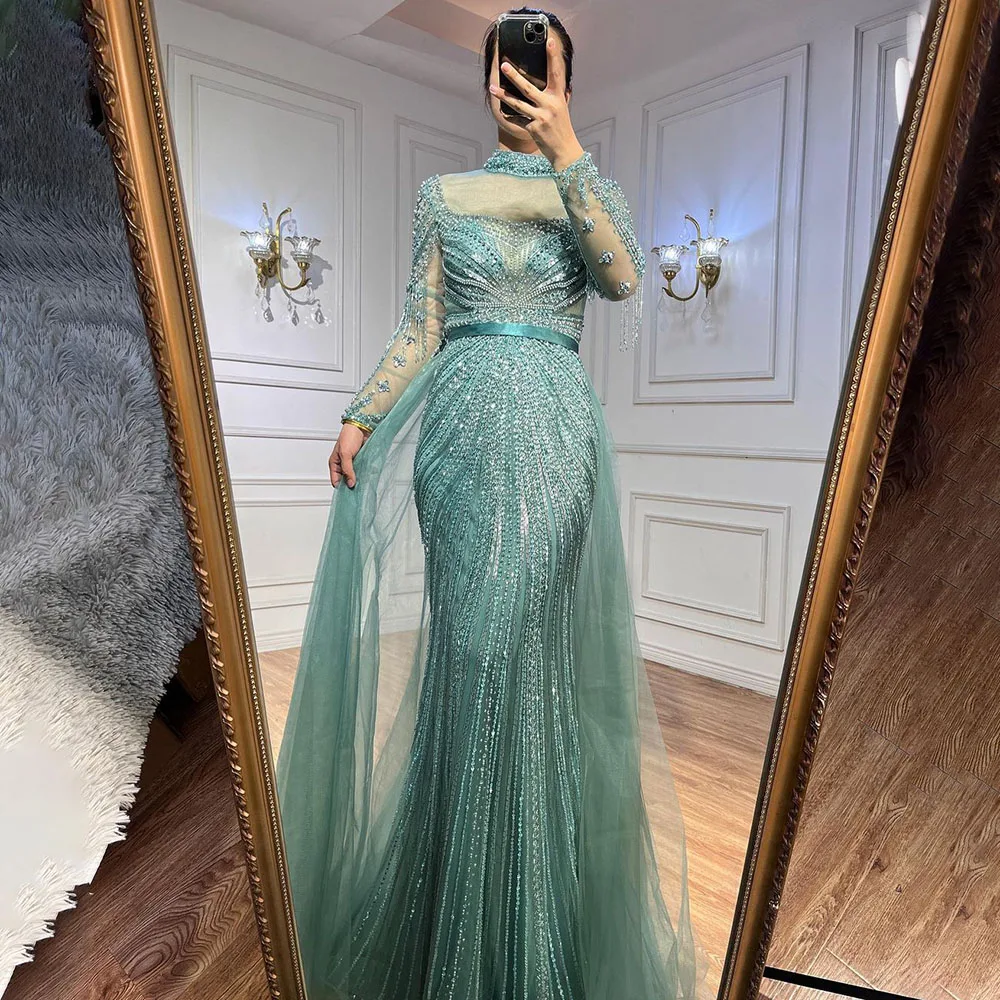 Nude Muslim Mermaid Elegant Evening Dresses Gowns 2023 Beaded Tassel Luxury For Women Party BLA71533 Serene Hill