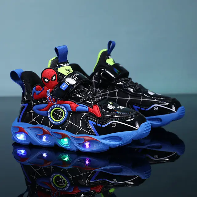 Disney Boys Shoes LED Lights Cartoon Autumn Children's Sports Shoes Leather Non-slip Children's Running Shoes Sneaker Size 25-35 2