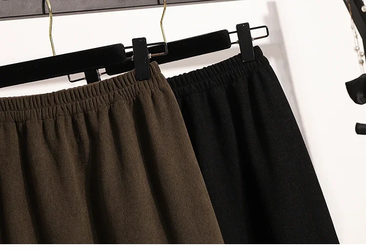 2026 herbst Plus Größe Rock Frauen Hohe Elastische Taille Große Größe Rock Koreanischen Stil Elegante Braun Casual Schlitz Bleistift Röcke – Detail 6