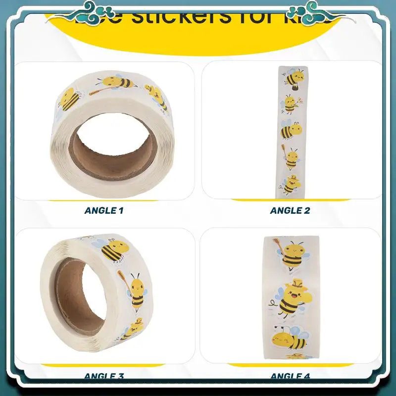 사용하기 쉬운 꿀벌 스티커 롤 - 크리스마스 선물, 사무용품 및 공예품을 위한 귀여운 꿀벌 유치원 스티커 500개