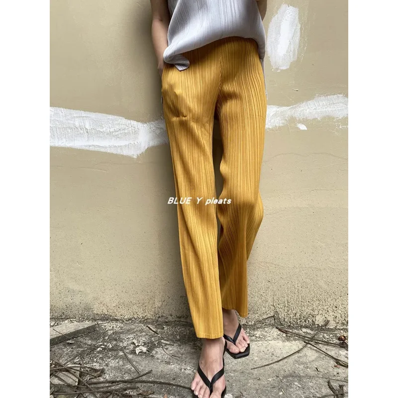Miyake Pleated Pants Women Fall Clothing New Color Korean High Waist Elegant Casual Classic Basic Ankle-Length Straight Pants