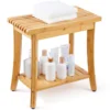 VEVOR Bamboo Shower Bench 19.1 x 11.3 x 18.3 in Waterproof Shower Stool Chair with Storage Shelf 330lbs Load Capacity Spa Seat 1