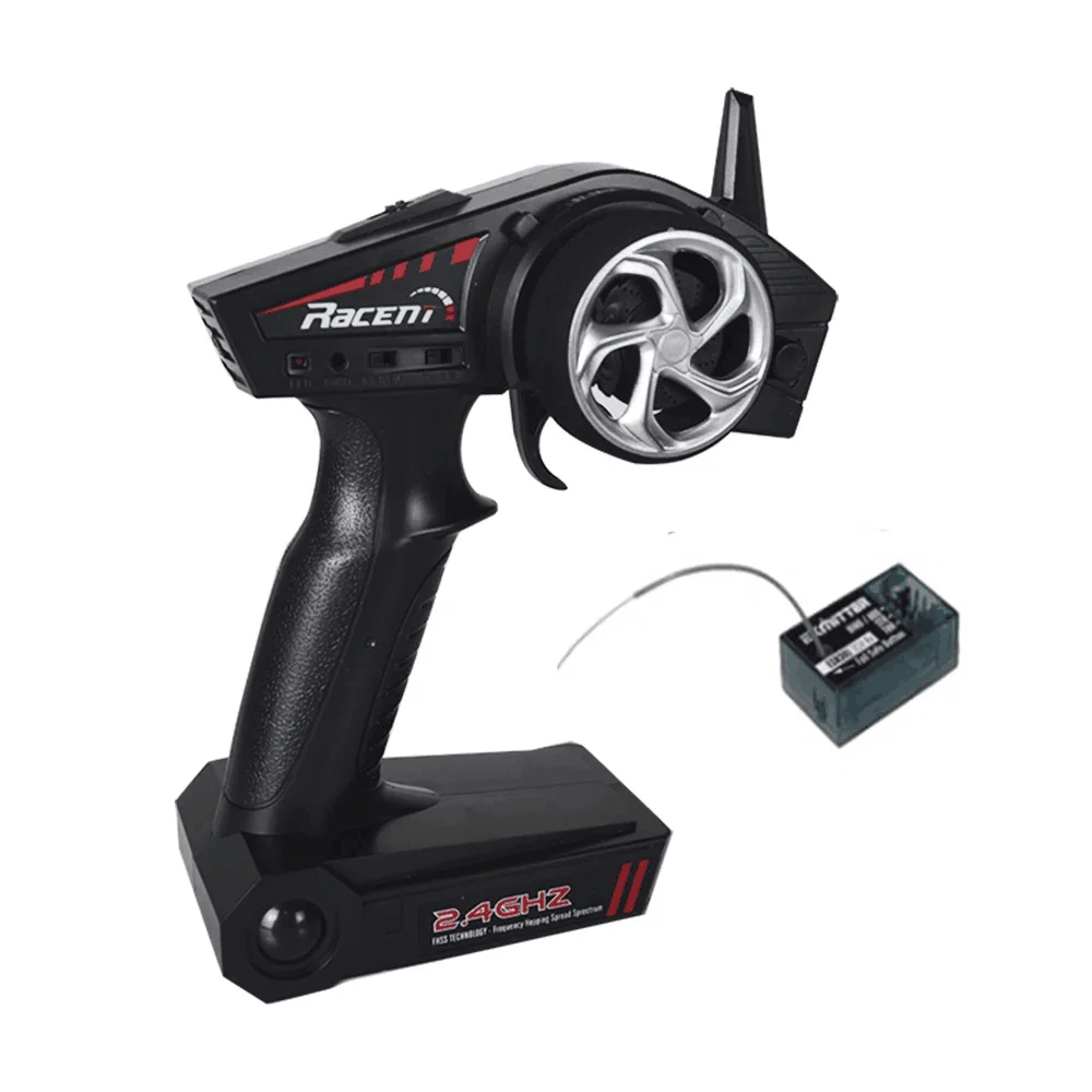 ESC étanche 60A avec câbles silicone, connecté à un moteur brushless pour bateau RC.