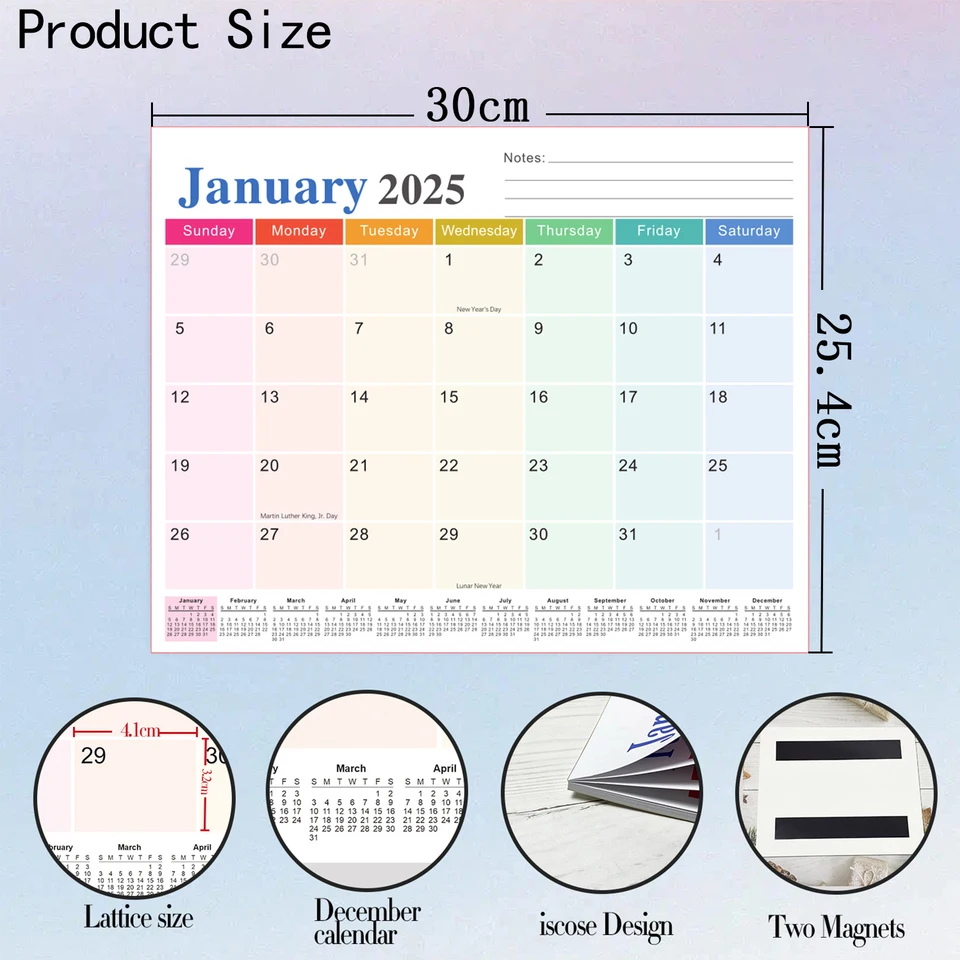 Qupuce Calendrier Anglais Magnetique Frigo 2025 2026 (18 Moi