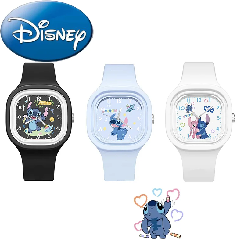 

Disney Stitch Angel Cartoon Cute Watch Square High-Quality Skin Feel Silicone Watch Adjustable Watch Ladies Children's Gift
