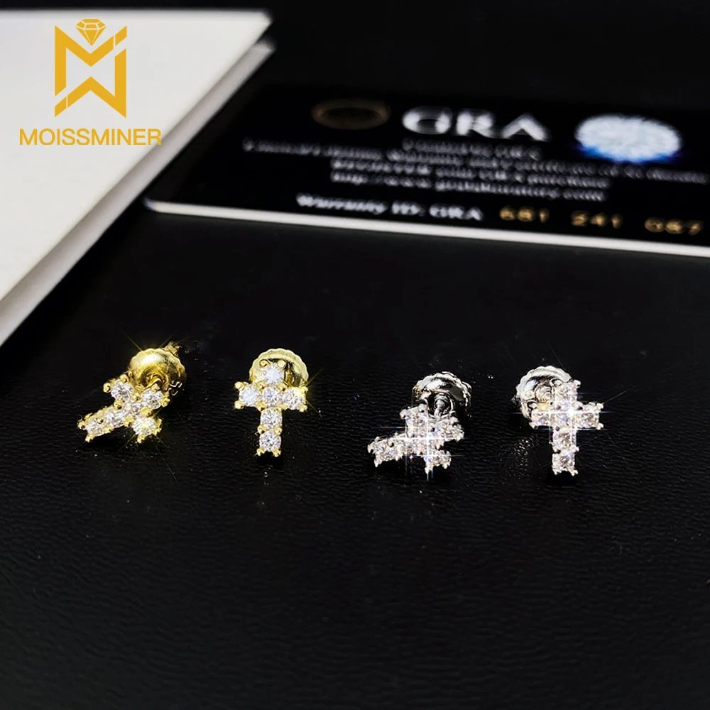 모이스민어 신제품 모이사나이트 크로스 귀걸이 클립 여성용 다이아몬드 테스터 통과 S 귀걸이 힙합 주얼리 GRA 포함