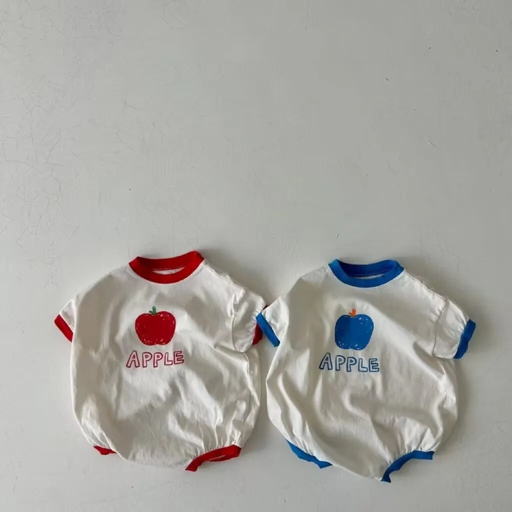 

2023 Summer New Baby Short Sleeve Cotton Bodysuit Cute Apple Print Toddler Jumpsuit For Boy Girl Infant Casual Clothes 0-24M
