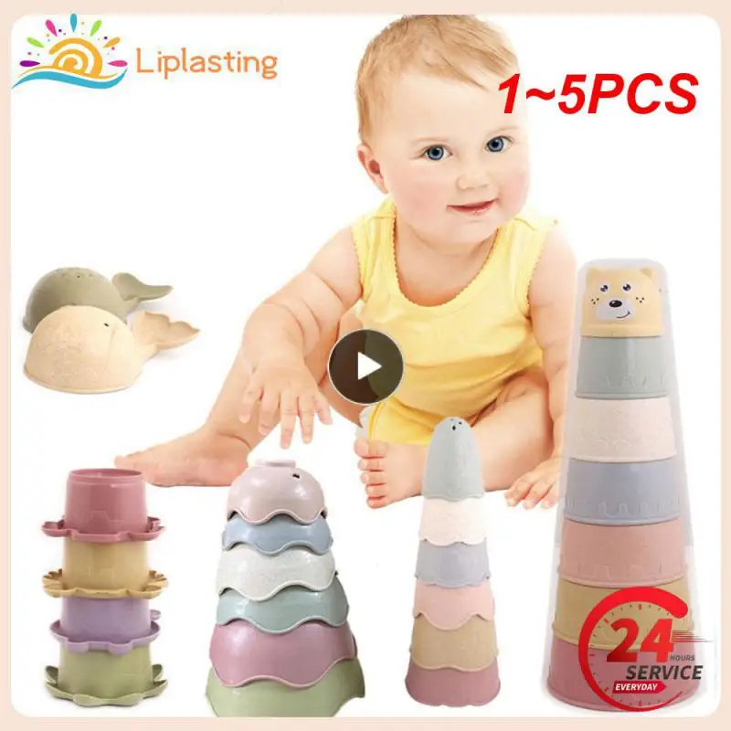 

1~5PCS Baby Bath Toys Stacking Cup Toys Colorful Early Educational Intelligence Gift Boat-shaped Stacked Cup Folding Tower Toys