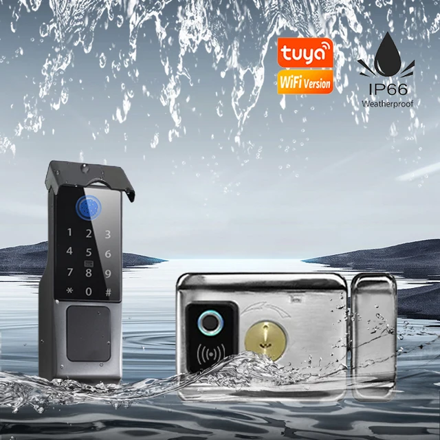 Tuya APP WIFI Version Built In Gateway Fingerprint Waterproof Outdoor Gate Passcode Rfid Card Keyless Smart Door Lock 4