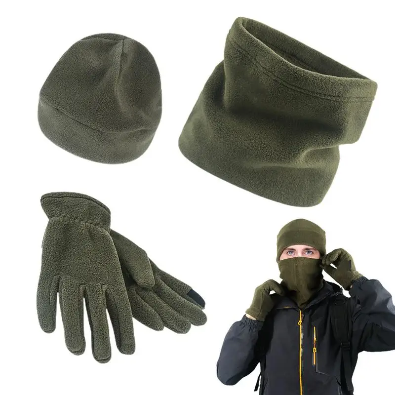 

Флисовый зимний теплый комплект из трех предметов, теплая шапка и перчатки, уличный комплект, Простой Модный зимний аксессуар для скалолазания, езды на велосипеде, катания на коньках