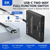 Bi-Directional 8K USB C KVM Switch USB3.1 Type-C Splitter Cable For Video 8K@30Hz 4K@120Hz PD 100W 10Gbps 2