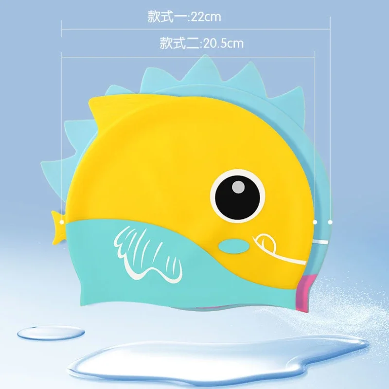 Cartoon Cute Fish Shark Shape Silicone Swimming Cap for Children Protect Ears Swim Hat for Boys Girls Swimming Pool Accessories 3