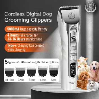 Fenice New Upgrade 5000mA Capacity Cordless LCD Screen Pets Dog Grooming Clippers Rechargeable Haircut Shaver for Trimming Salon 1