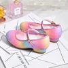 Princess Shoes for Girls Spring Autumn Glitter Fashion Kids Dress Leather Shoe Rainbow Sequins Children Party Wedding High Heels 4