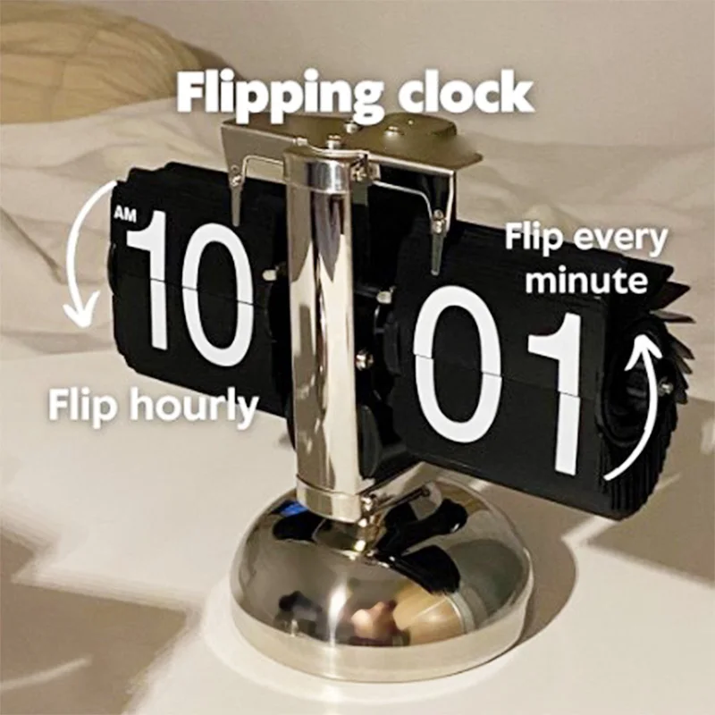 Flip Desk Clock Digital Clock Table Clock Digital Desk Clock Digital Table Clock Flipping Clock Digital Flip Down Clock Retro Minimalist Single Foot Mechanical Auto Desk for Home Livingroom