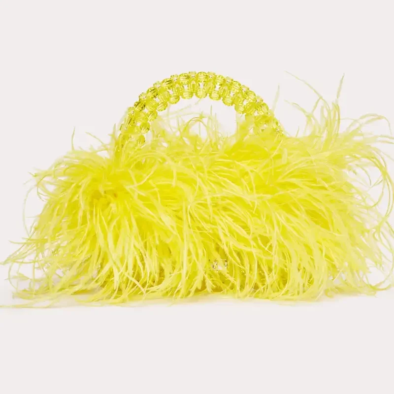 

Tote Brand Stone Party Handmade Fur Bead Feather Ostrich Bag Crystal Designer Women Purse Clear Pearl Acrylic Box Handbag