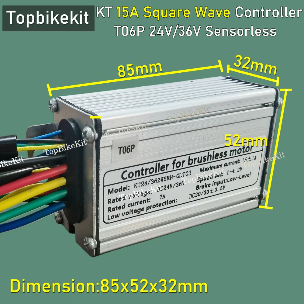 Ebike 모터 컨트롤러, 센서리스 T06P, KT, 24V, 36V, 250W 컨트롤러, 250W 전기 허브 모터용, 250W, 15A
