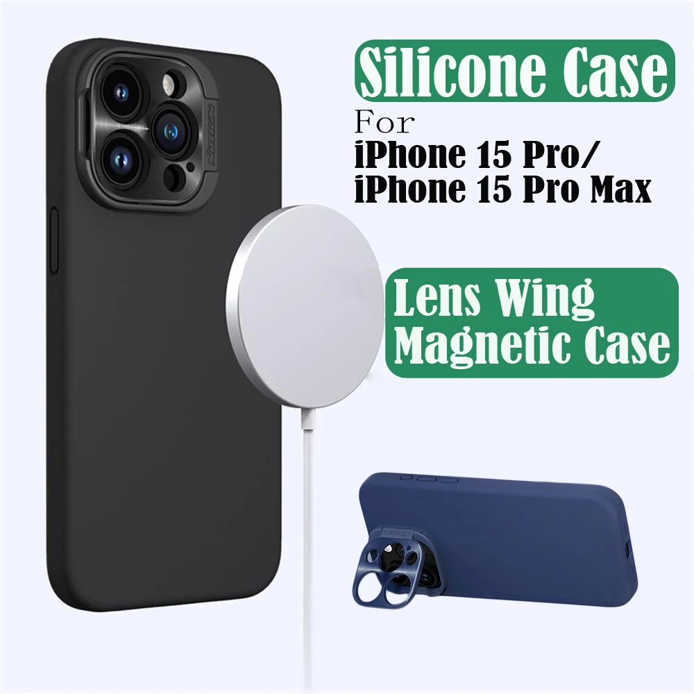 

Чехол для iPhone 15 Pro Max, Магнитный чехол MagSafe NILLKIN с крыльями для объектива, складная подставка, Мягкая силиконовая задняя крышка для iPhone 15 Pro