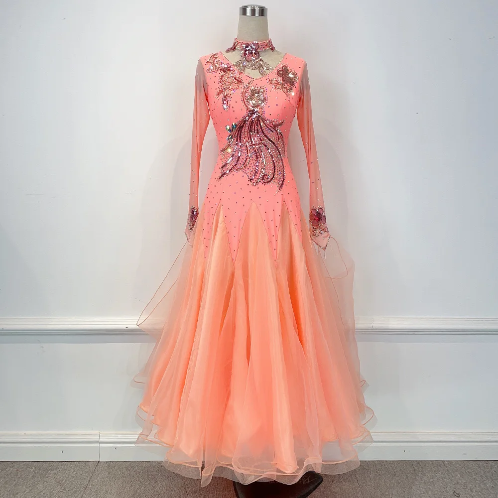 

New Arrival Women/Teenager Pink International Standard Ballroom Dance Dress Waltz Tango Modern Dance Wear For Competition BR280
