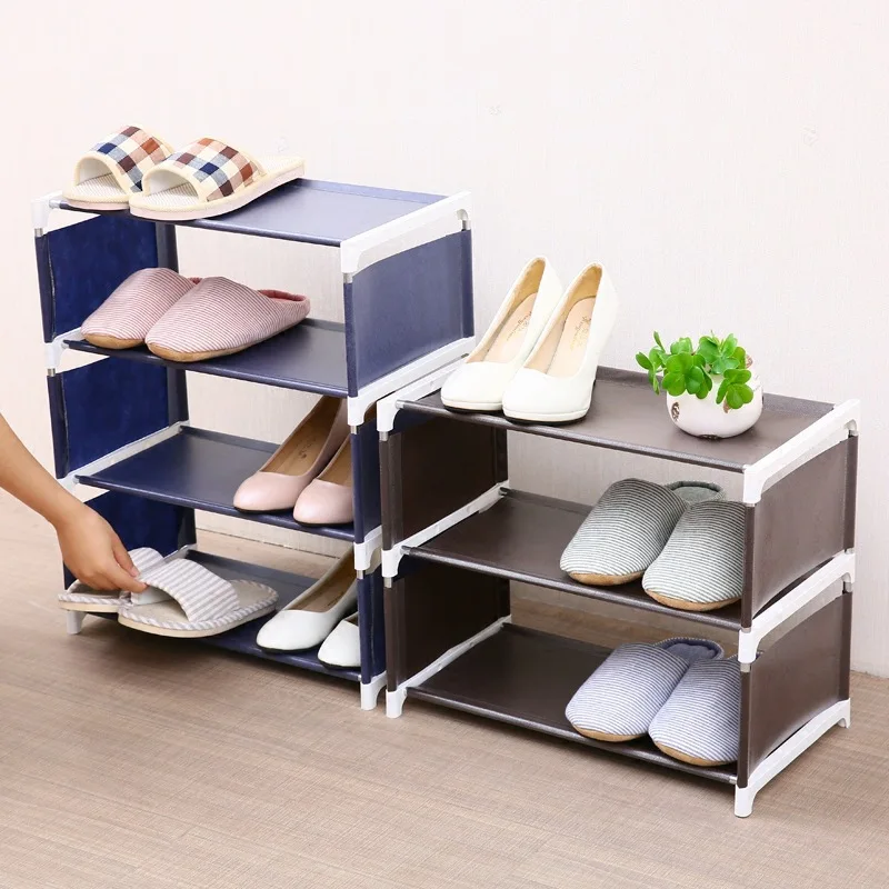 3/4 Layer Random Color Fabric Home Assembly Shoe Rack Living Room Bedroom Solid Color Simple Non-woven Fabric Shoe Storage Rack